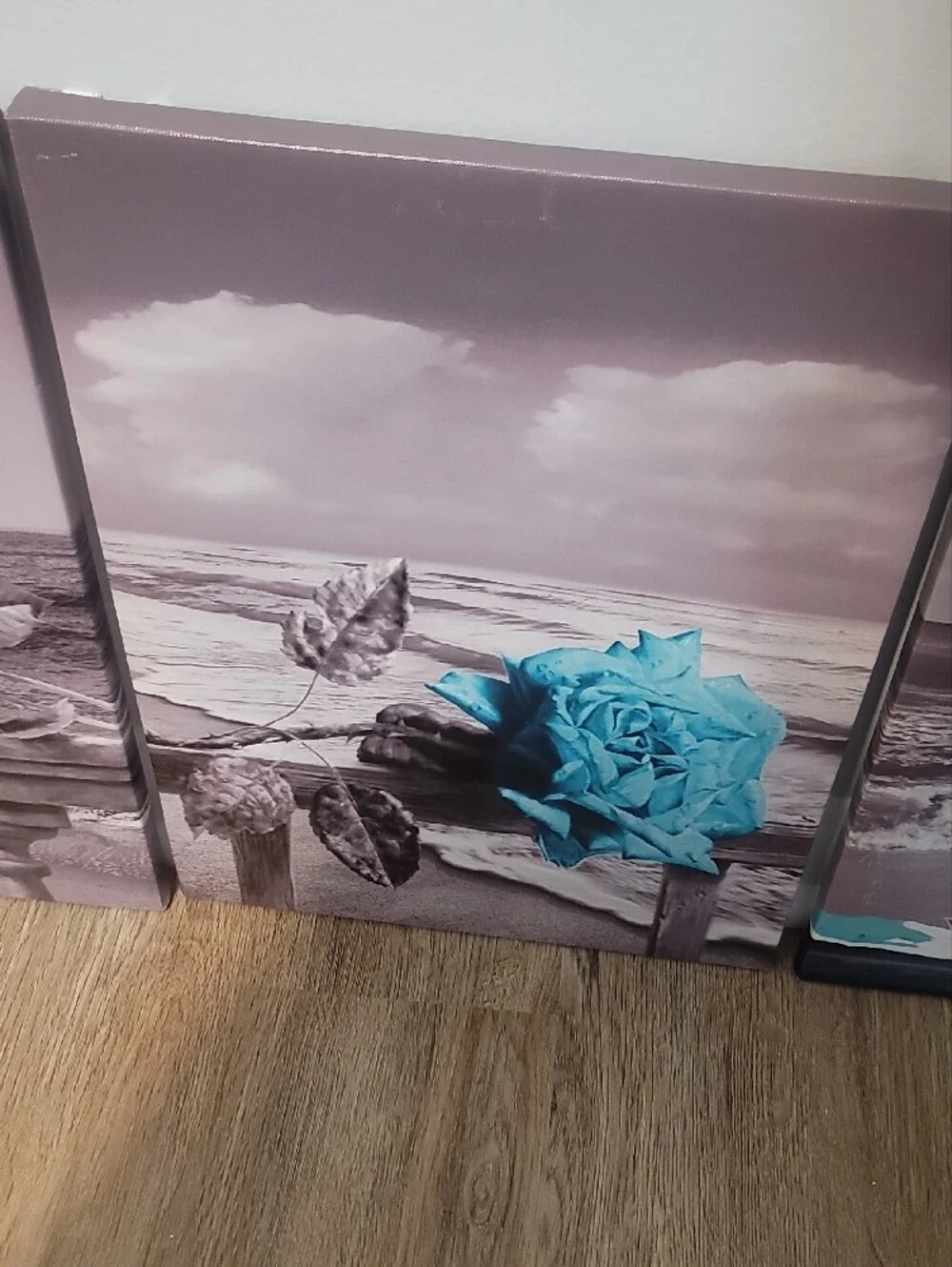 Triptych Canvas Wall Art with Teal Blue Roses
